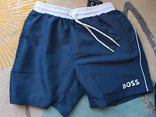 Boss men navy white swim - navy/white,